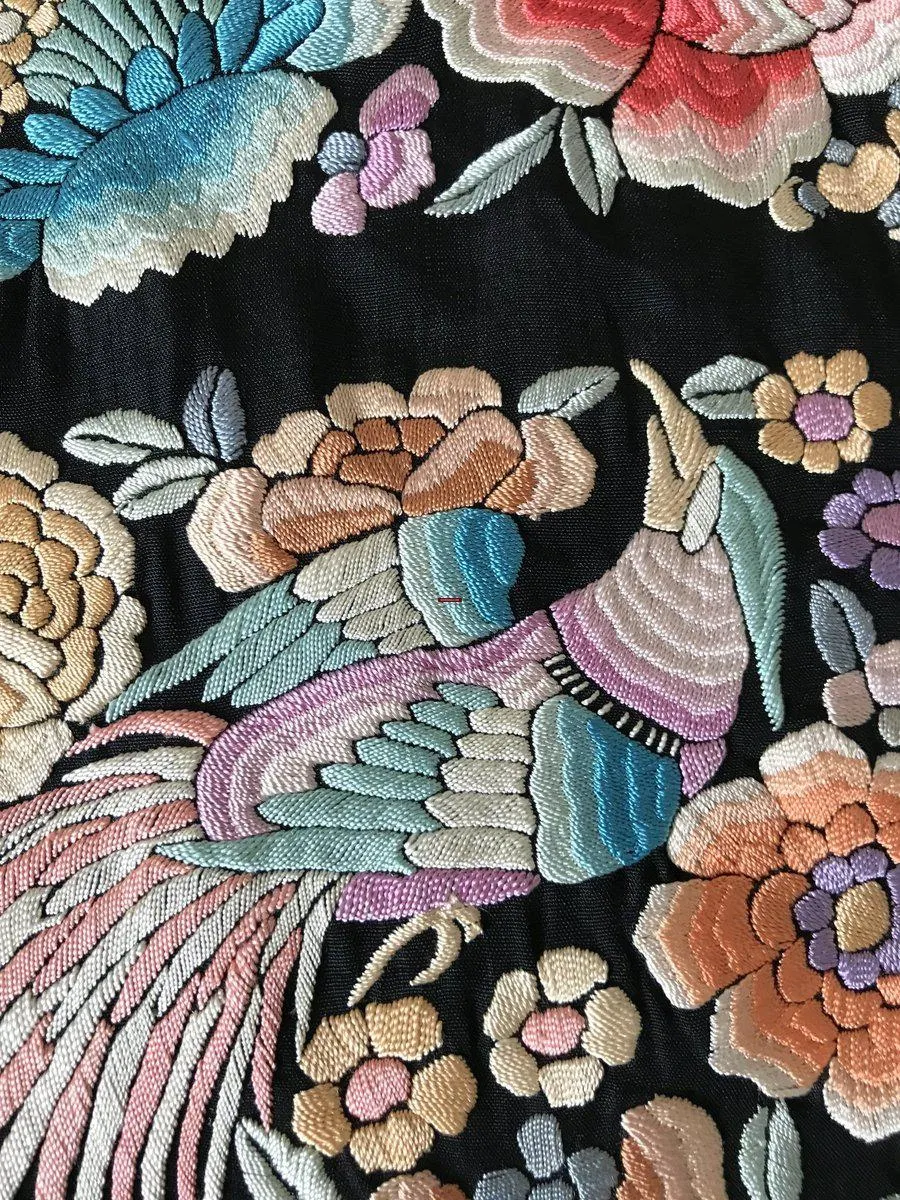 1152 Antique Double Sided Embroidery Manila Manton - Cantonese Embroidery with Peacocks
