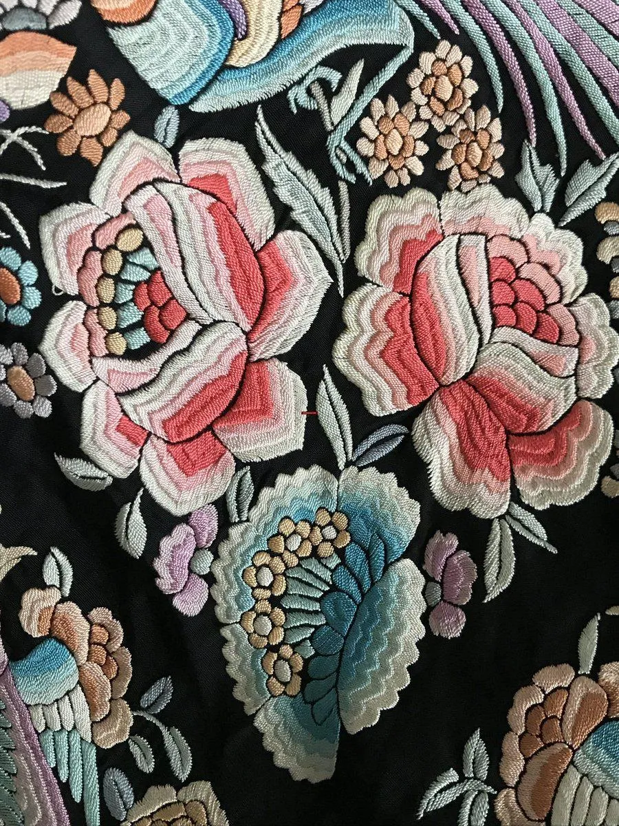 1152 Antique Double Sided Embroidery Manila Manton - Cantonese Embroidery with Peacocks
