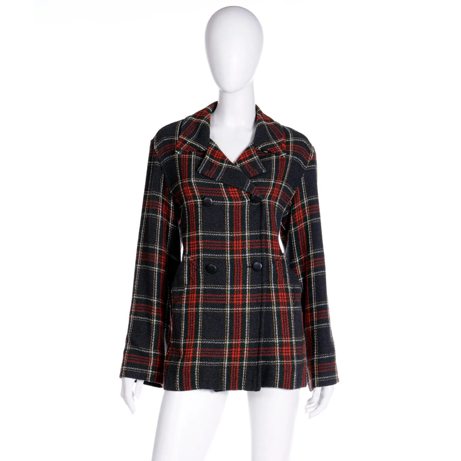 1990s Isaac Mizrahi Black & Red Plaid Blazer Jacket