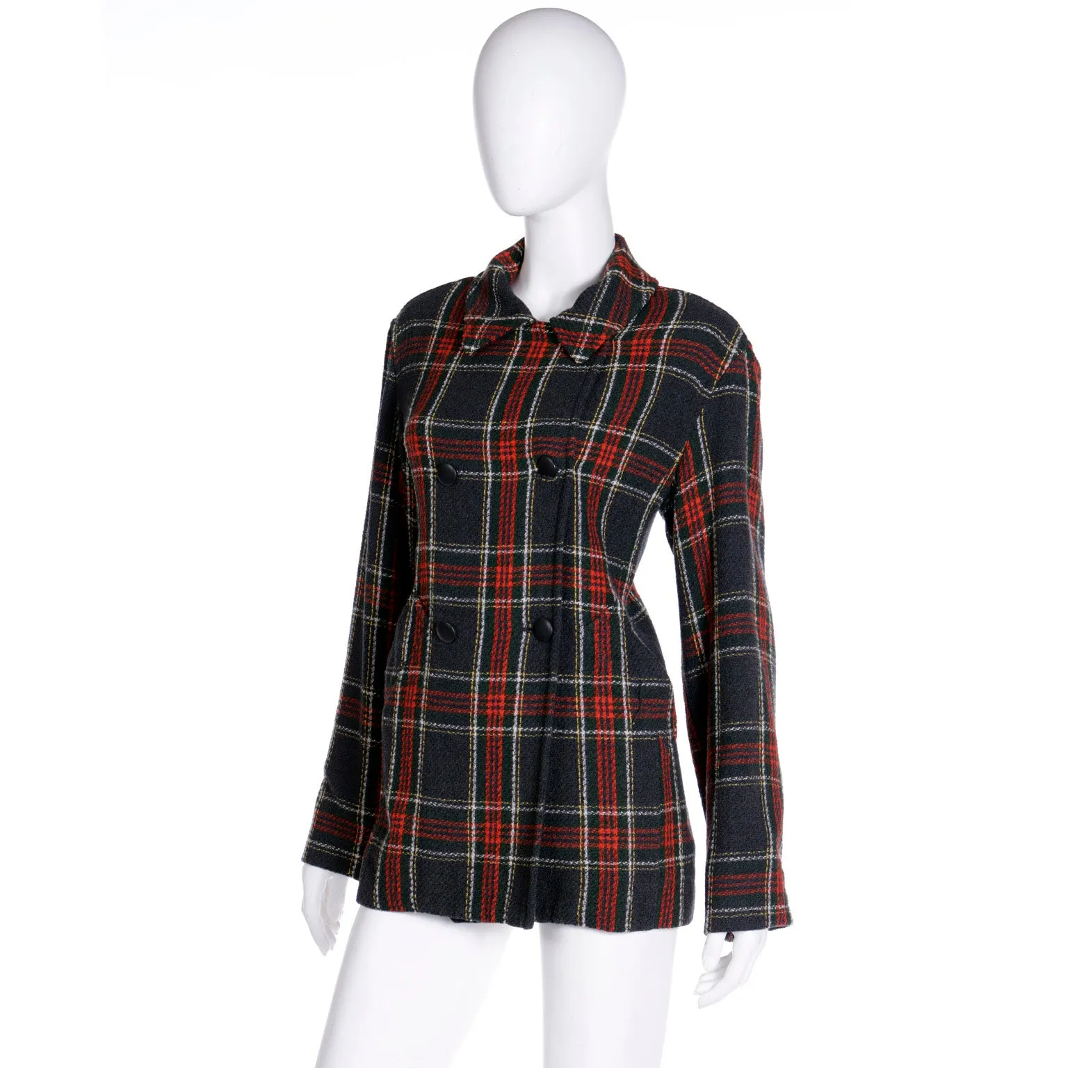 1990s Isaac Mizrahi Black & Red Plaid Blazer Jacket