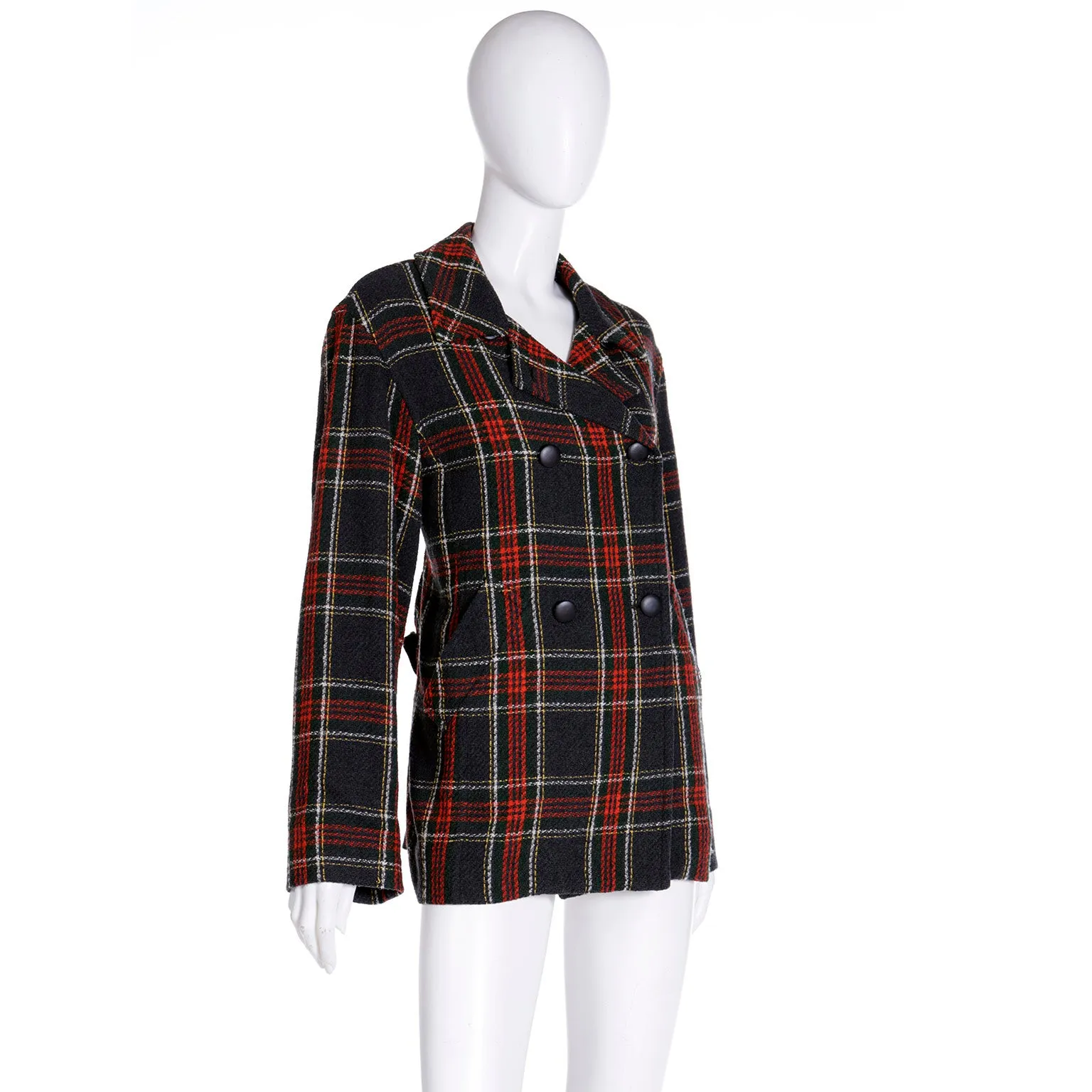 1990s Isaac Mizrahi Black & Red Plaid Blazer Jacket