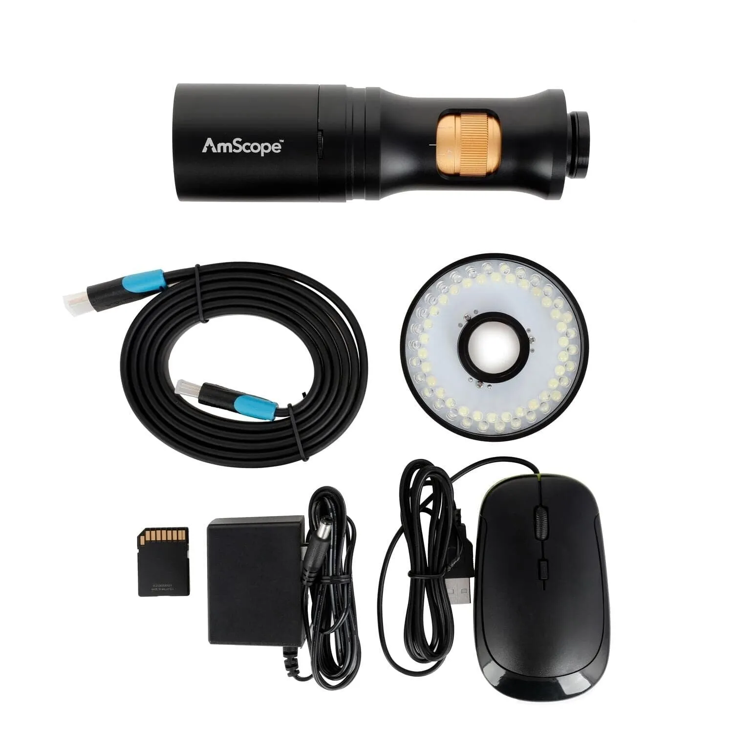 AmScope DM756 Series 1080p HDMI All-in-One Digital Microscope 0.7X-5.6X Magnification with Zoom Optics on Double-Arm Boom-Stand