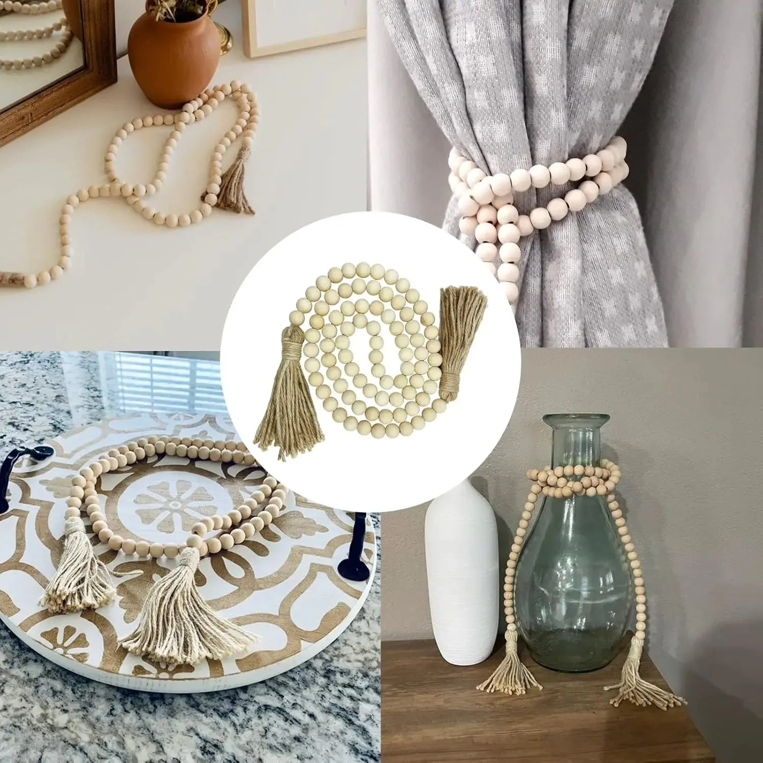 BEADED GARLAND WITH TASSEL RUSTIC COUNTRY BOHO DECORATIONS