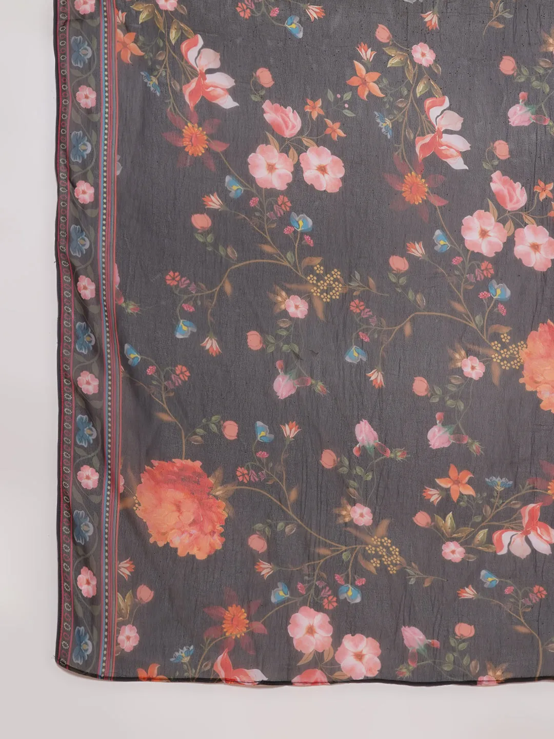 Black Floral Printed Georgette Sarees