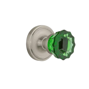Classic Rosette with Emerald Crystal Knob in Satin Nickel
