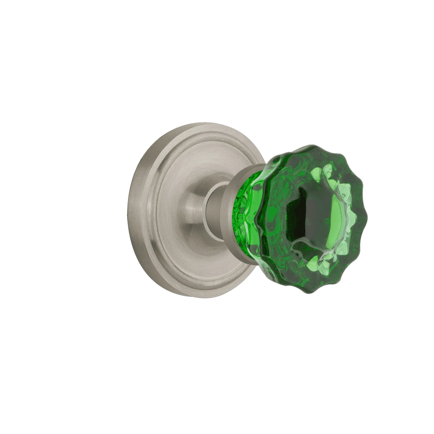 Classic Rosette with Emerald Crystal Knob in Satin Nickel