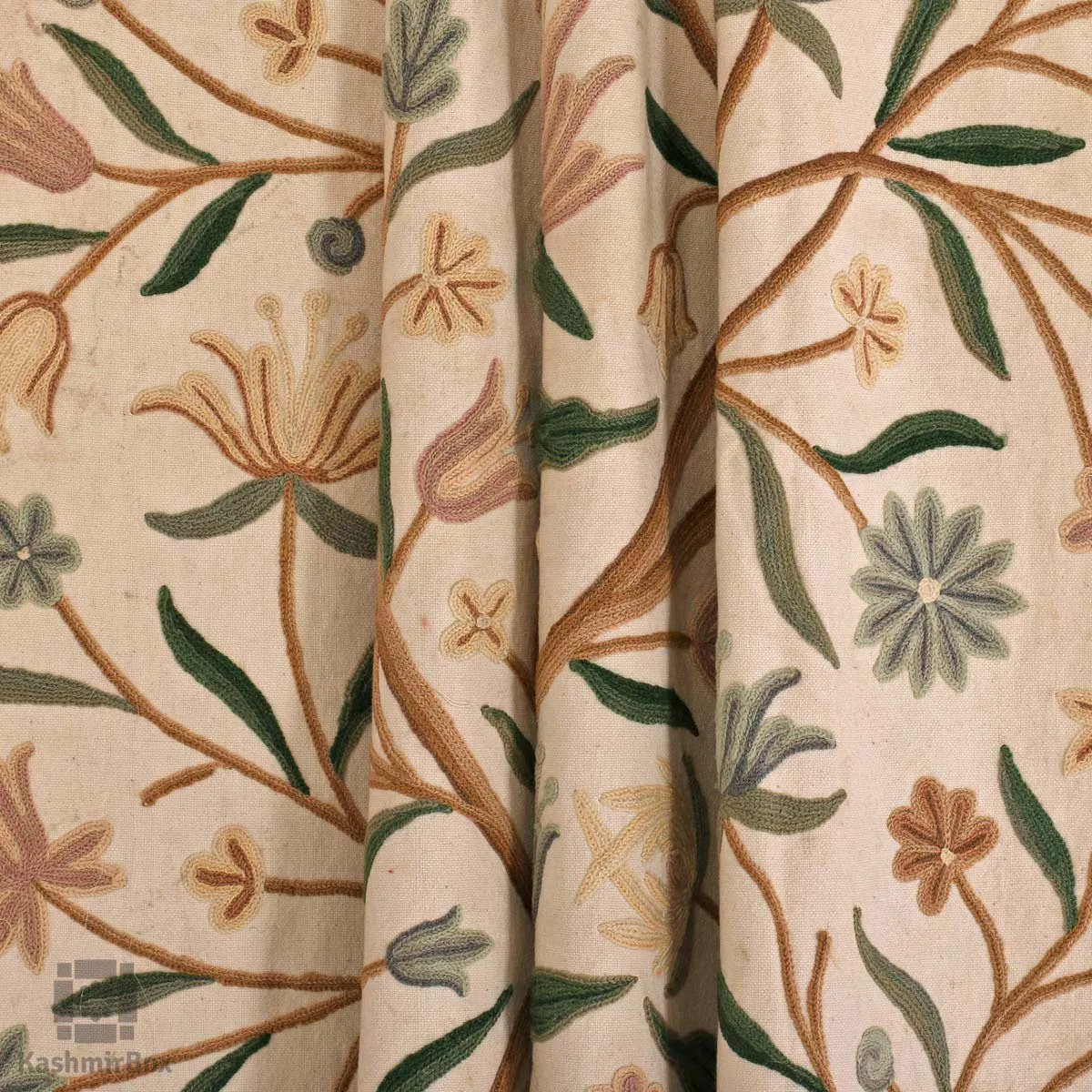 Creme Vine Crewel Embroidered Curtain
