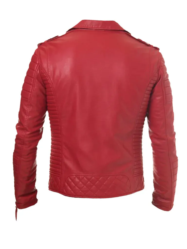 Double Breasted Red Leather Biker Jacket