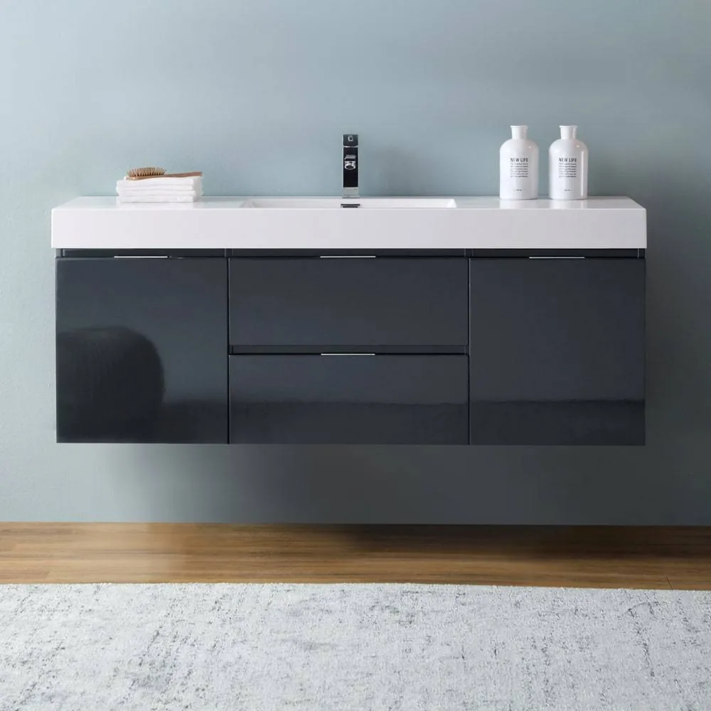 Fresca FCB8360GG-I Valencia 60" Dark Slate Gray Wall Hung Modern Bathroom Vanity