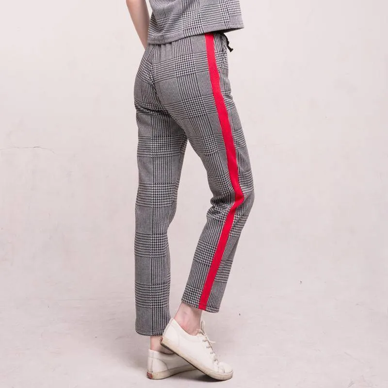 Full Length Plaid Striped Check High Waist Loose Harem SweatPants (US 2-8)