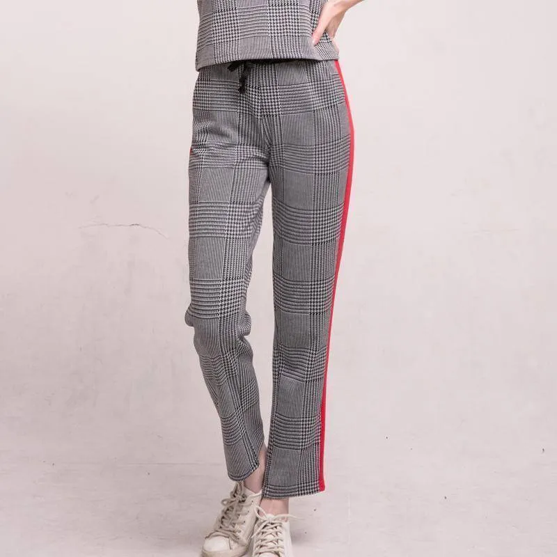 Full Length Plaid Striped Check High Waist Loose Harem SweatPants (US 2-8)