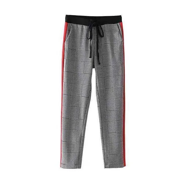 Full Length Plaid Striped Check High Waist Loose Harem SweatPants (US 2-8)
