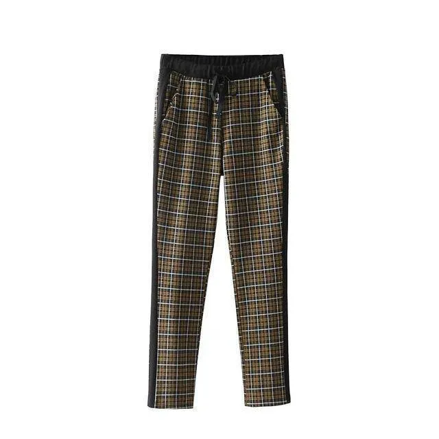 Full Length Plaid Striped Check High Waist Loose Harem SweatPants (US 2-8)