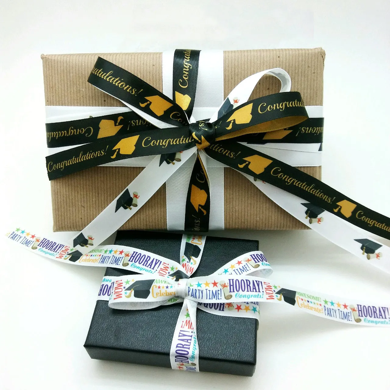 Graduation ribbon word block for gift wrap, candy shop, party favors, cookies, sweets table, cake pops, printed on 5/8"  white satin