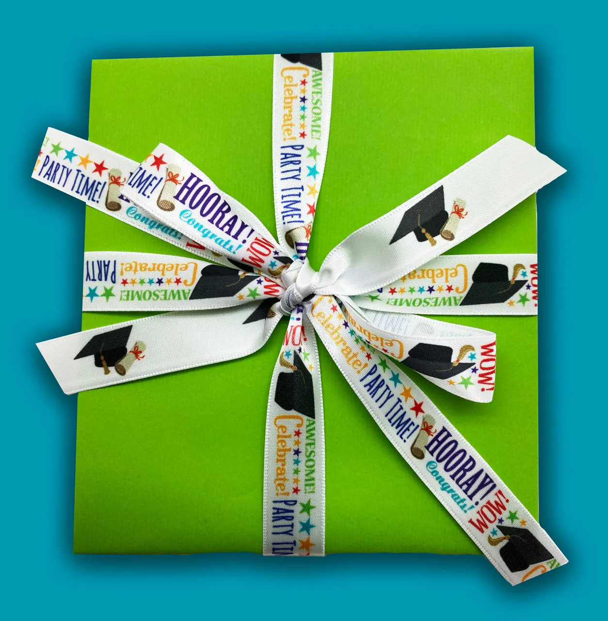 Graduation ribbon word block for gift wrap, candy shop, party favors, cookies, sweets table, cake pops, printed on 5/8"  white satin