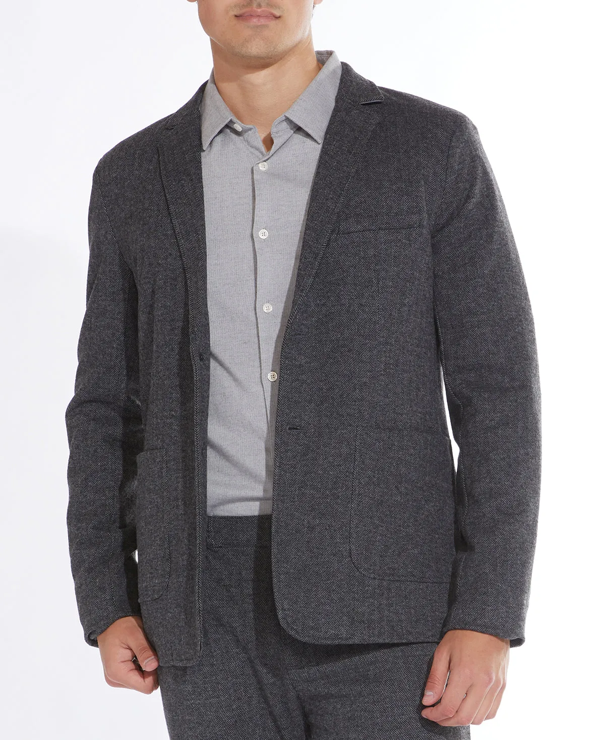 Gustave Herringbone Knit Blazer (Charcoal/Gray)