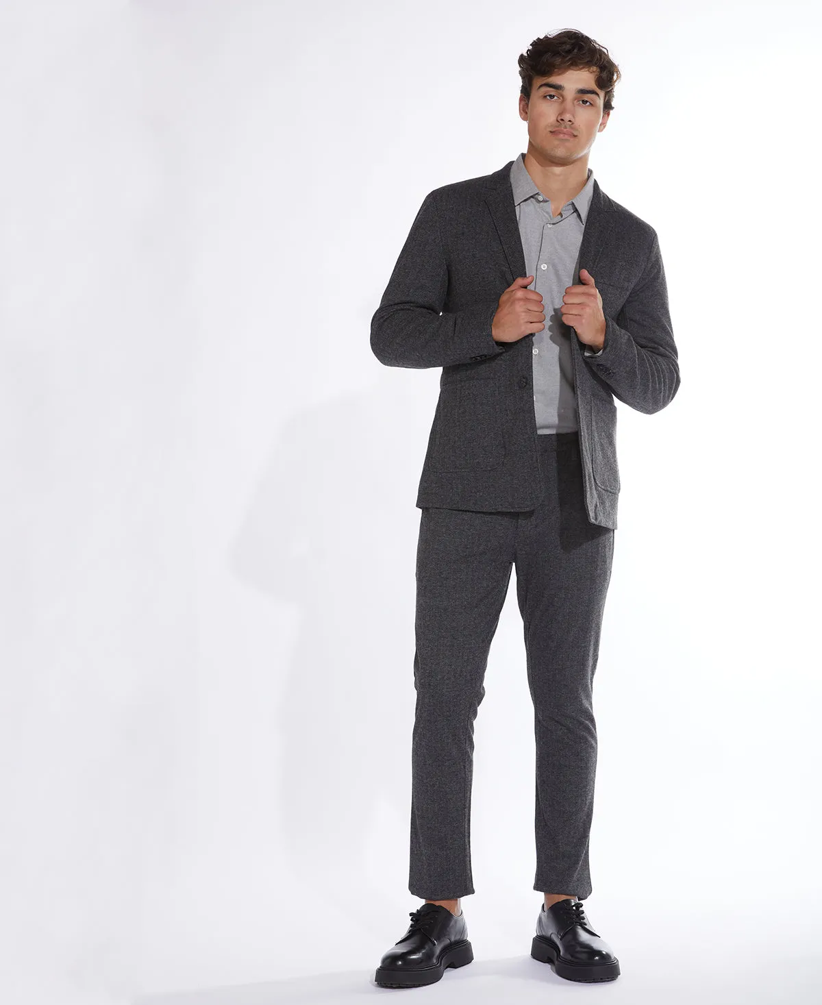 Gustave Herringbone Knit Blazer (Charcoal/Gray)