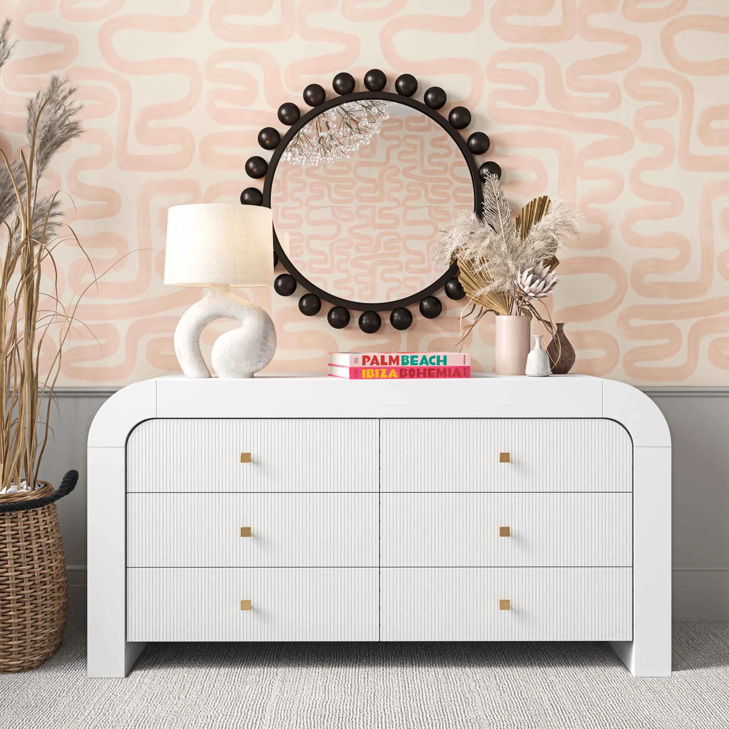 Hump 6 Drawer Dresser, White