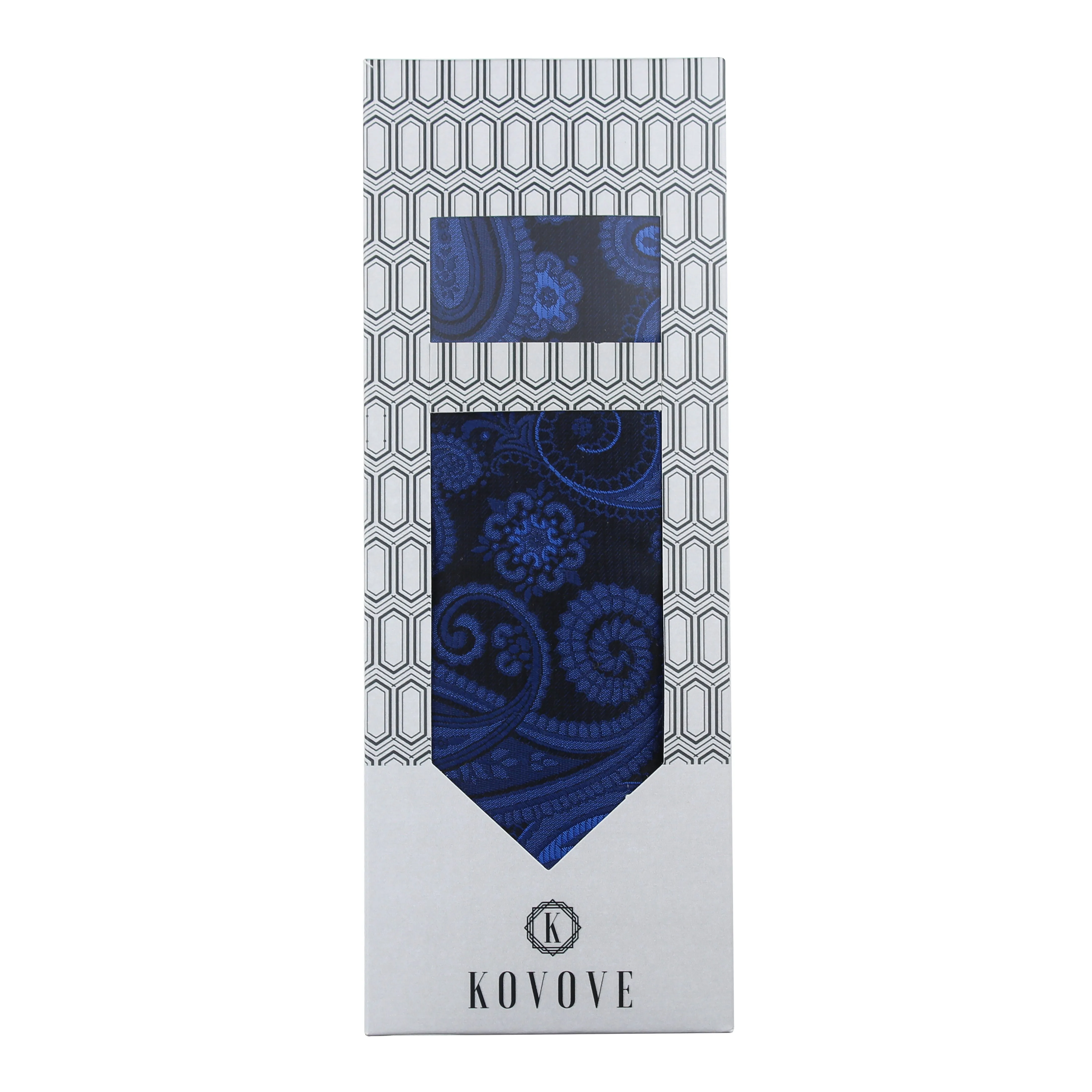 Kovove Royal Black Paisley Necktie and Pocket Square Gift Box