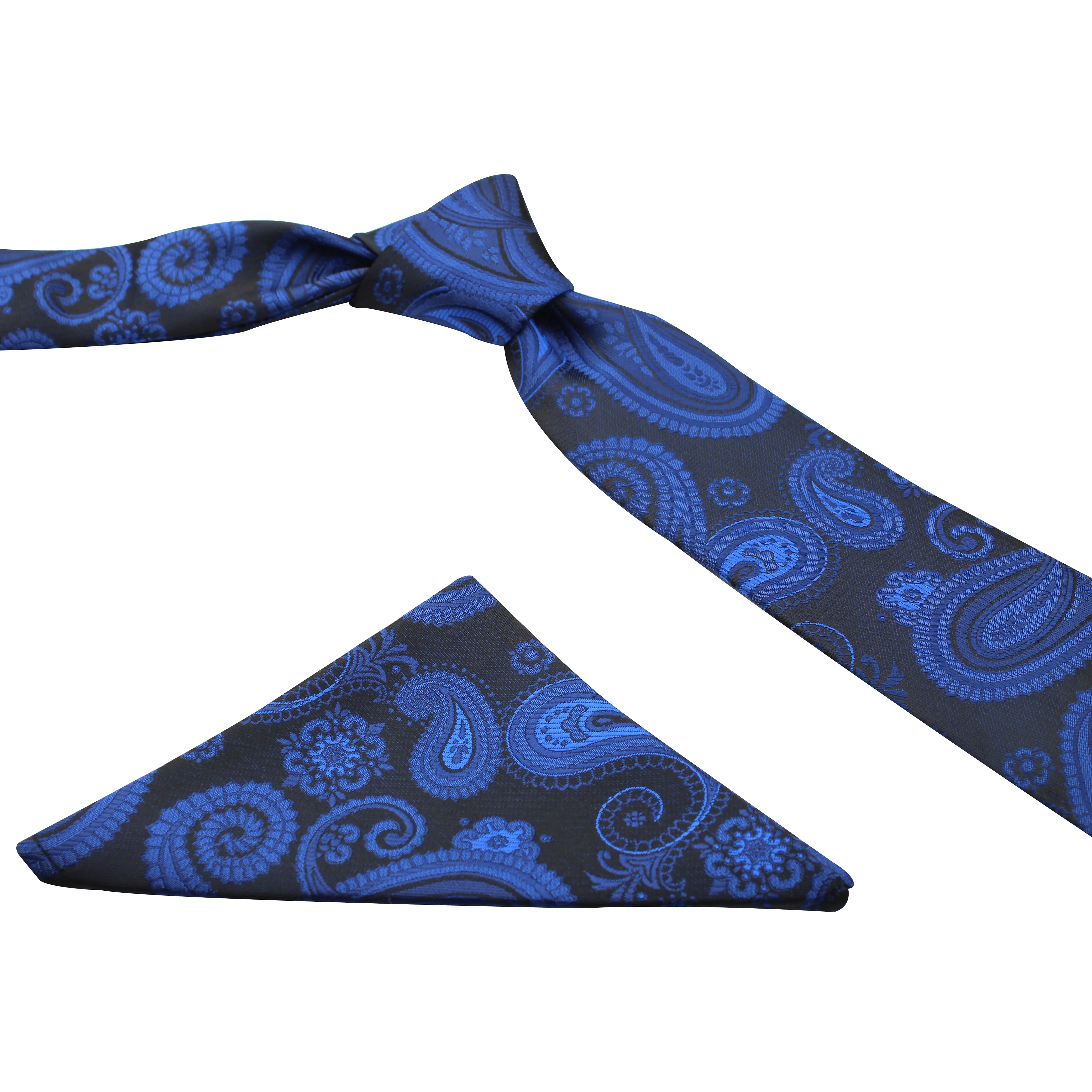 Kovove Royal Black Paisley Necktie and Pocket Square Gift Box
