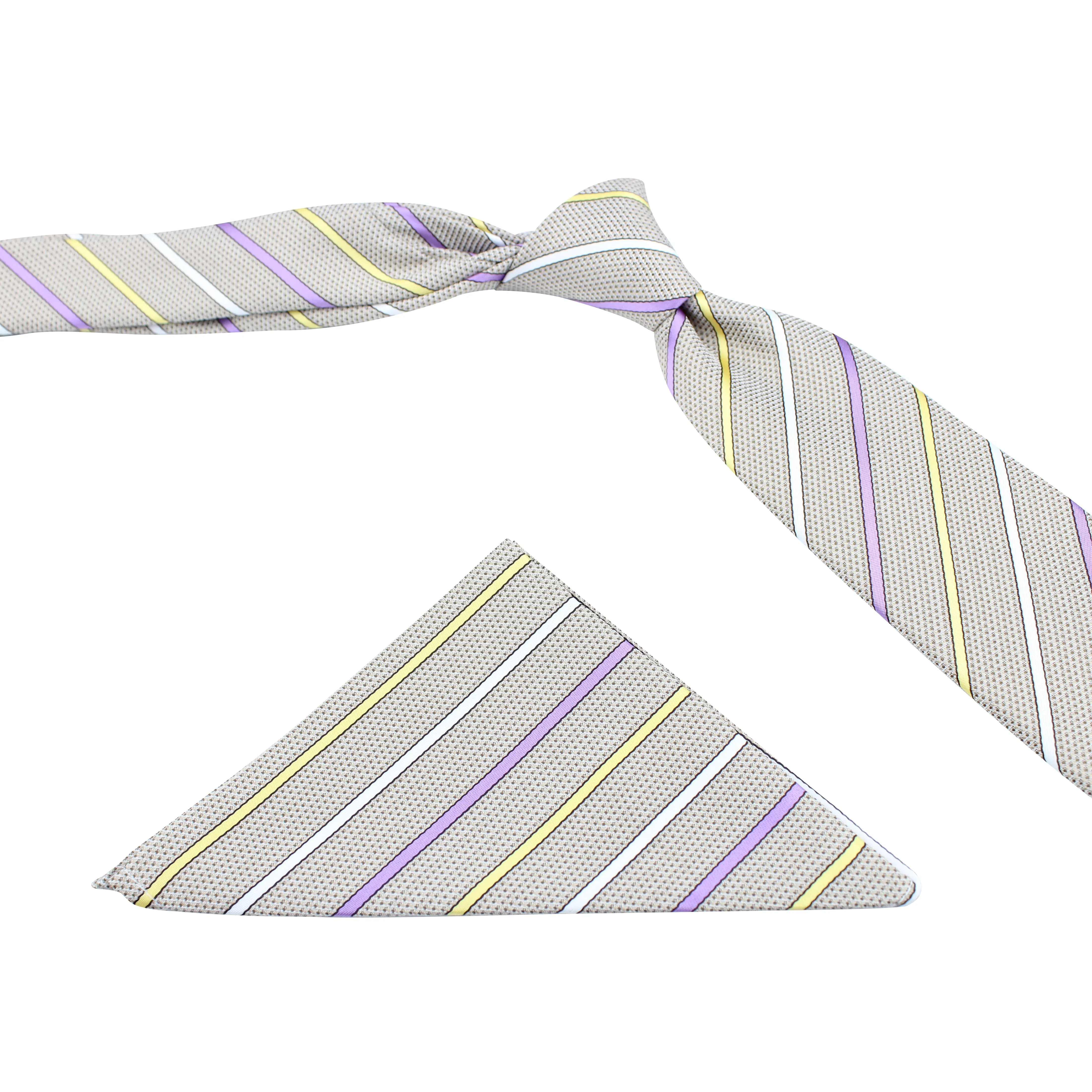 Kovove The Delightful Striped Grey Necktie and Pocket Square Gift Box