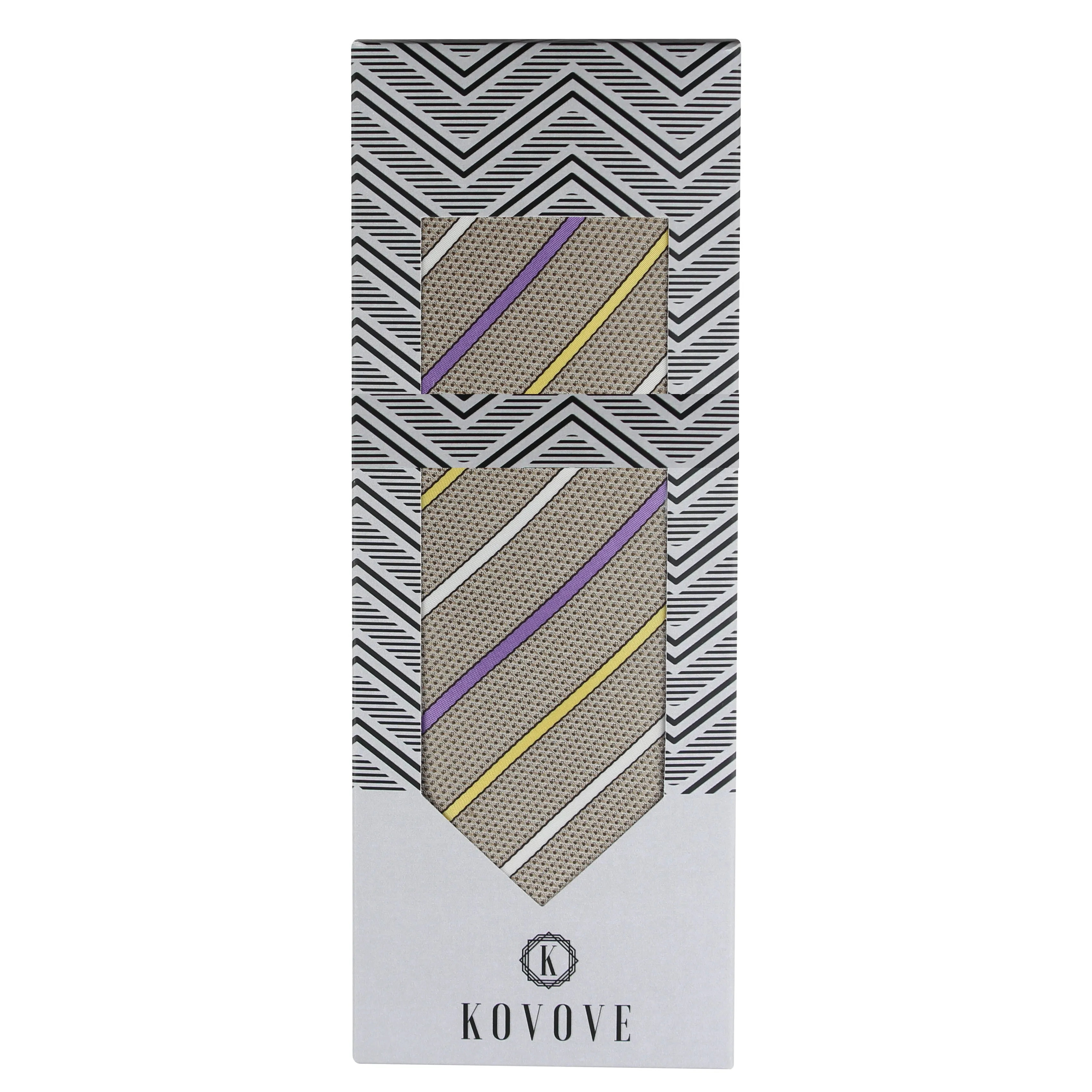 Kovove The Delightful Striped Grey Necktie and Pocket Square Gift Box