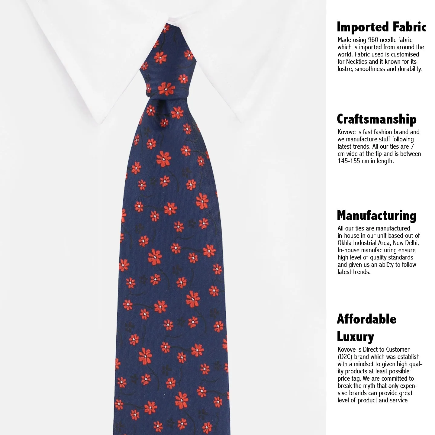 Kovove The Enchanting Floral Blue Necktie and Pocket Square Gift Box