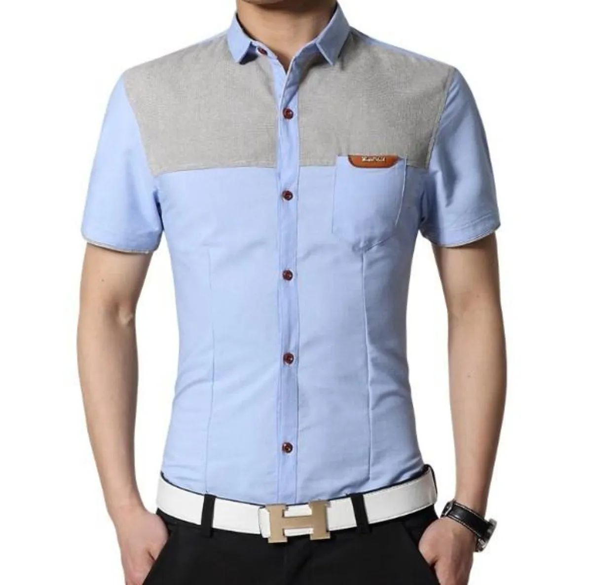 Mens Denim Color Block Shirt