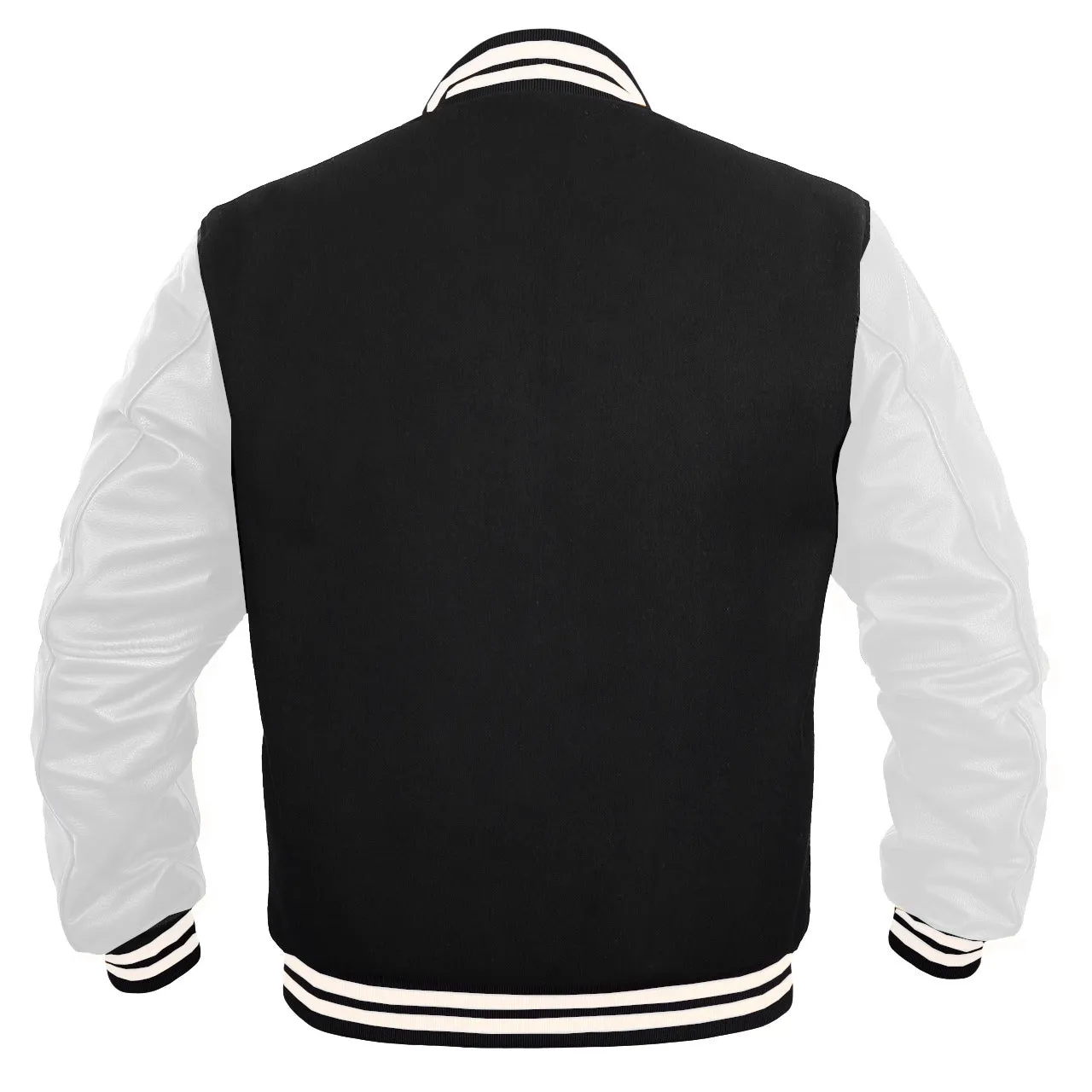Men’s Varsity Jacket Faux Leather Sleeve and Wool Body Black/White