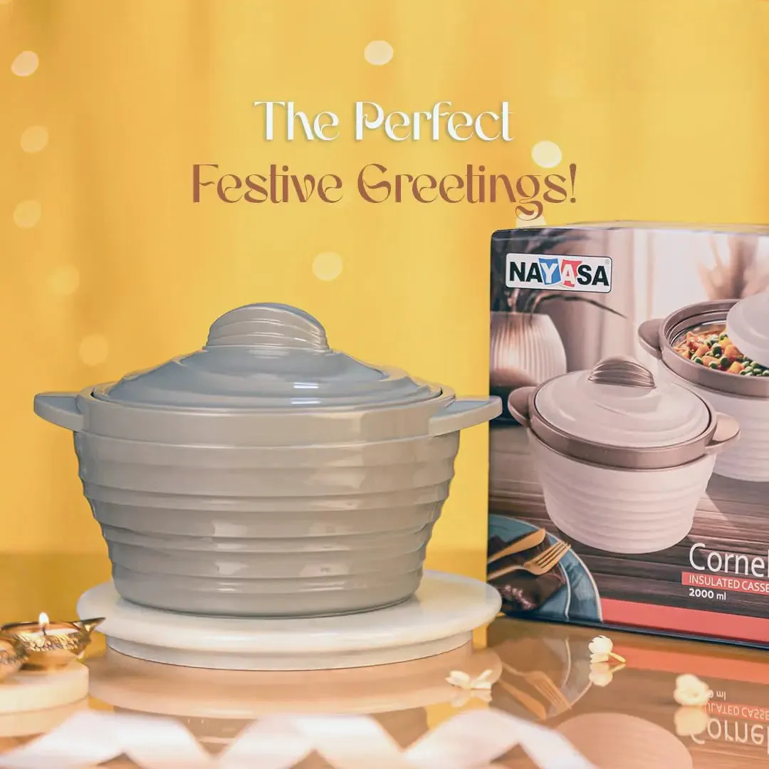 Nayasa Cornello Insulated Inner Stainless Steel Casserole Set of 3 (500ml, 1000ml, 1500ml) - Cool Green