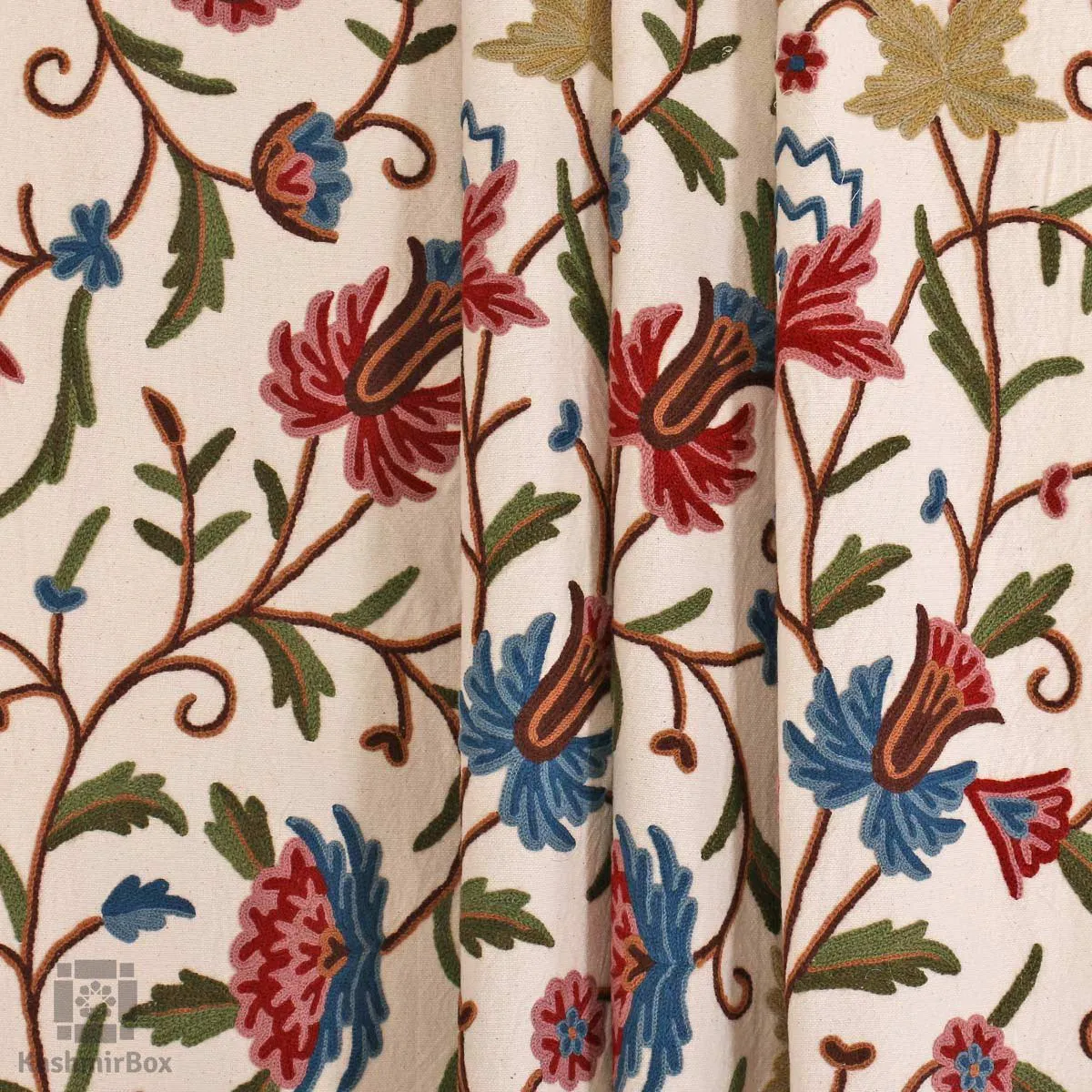 Pearl White Flowered Embroidered Curtain