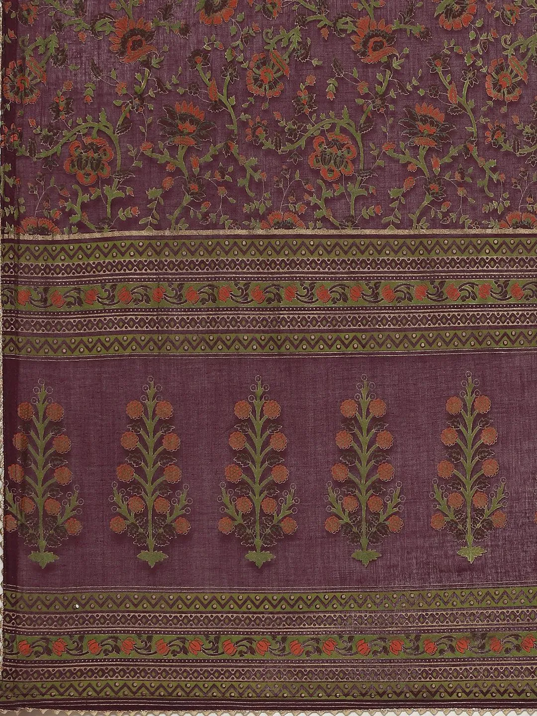Purple Cotton Straight Kurta Pant Set With Dupatta