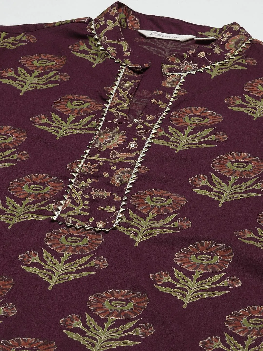 Purple Cotton Straight Kurta Pant Set With Dupatta