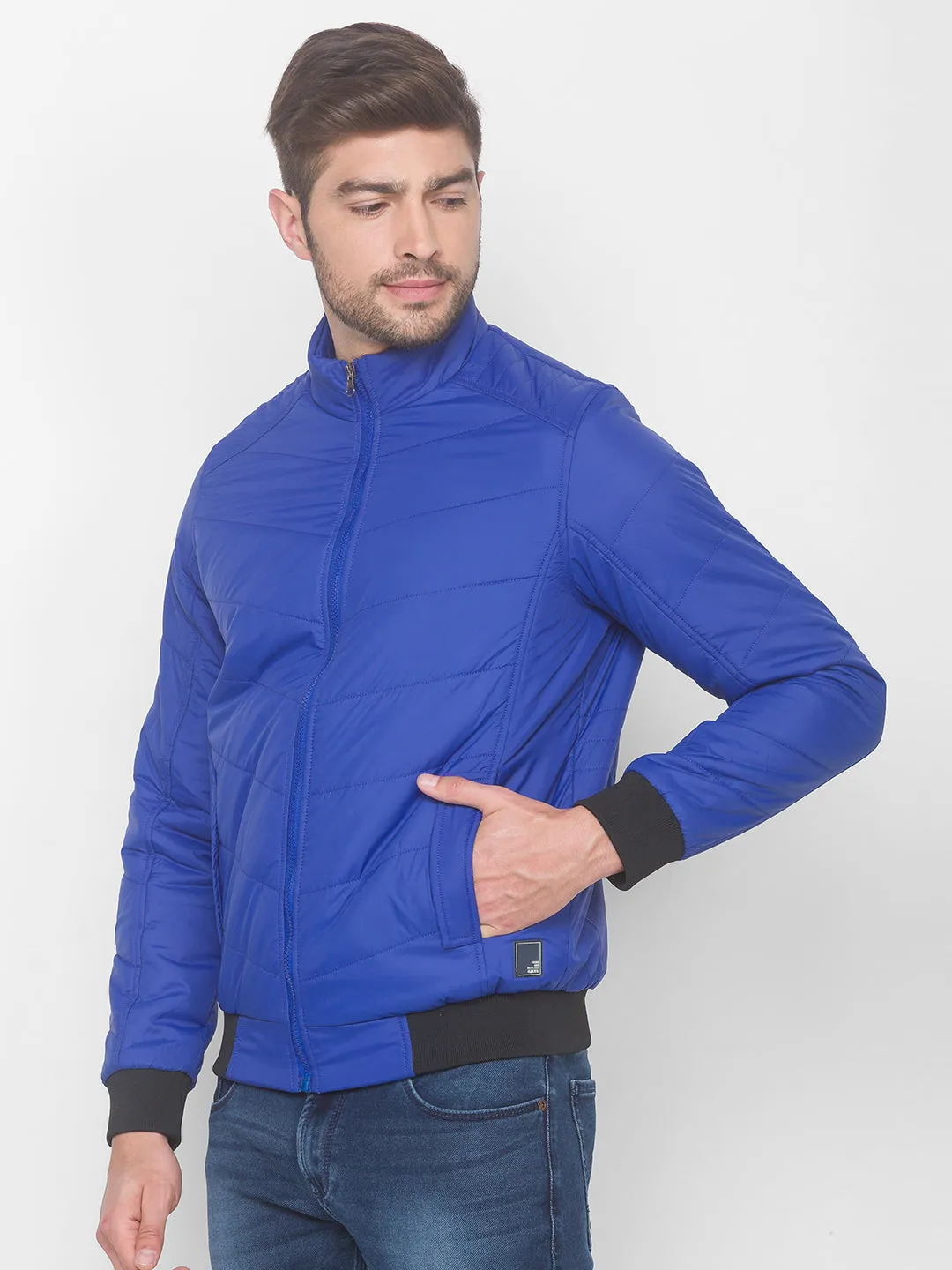 Spykar Royal Blue Polyester Men Front Open Jacket