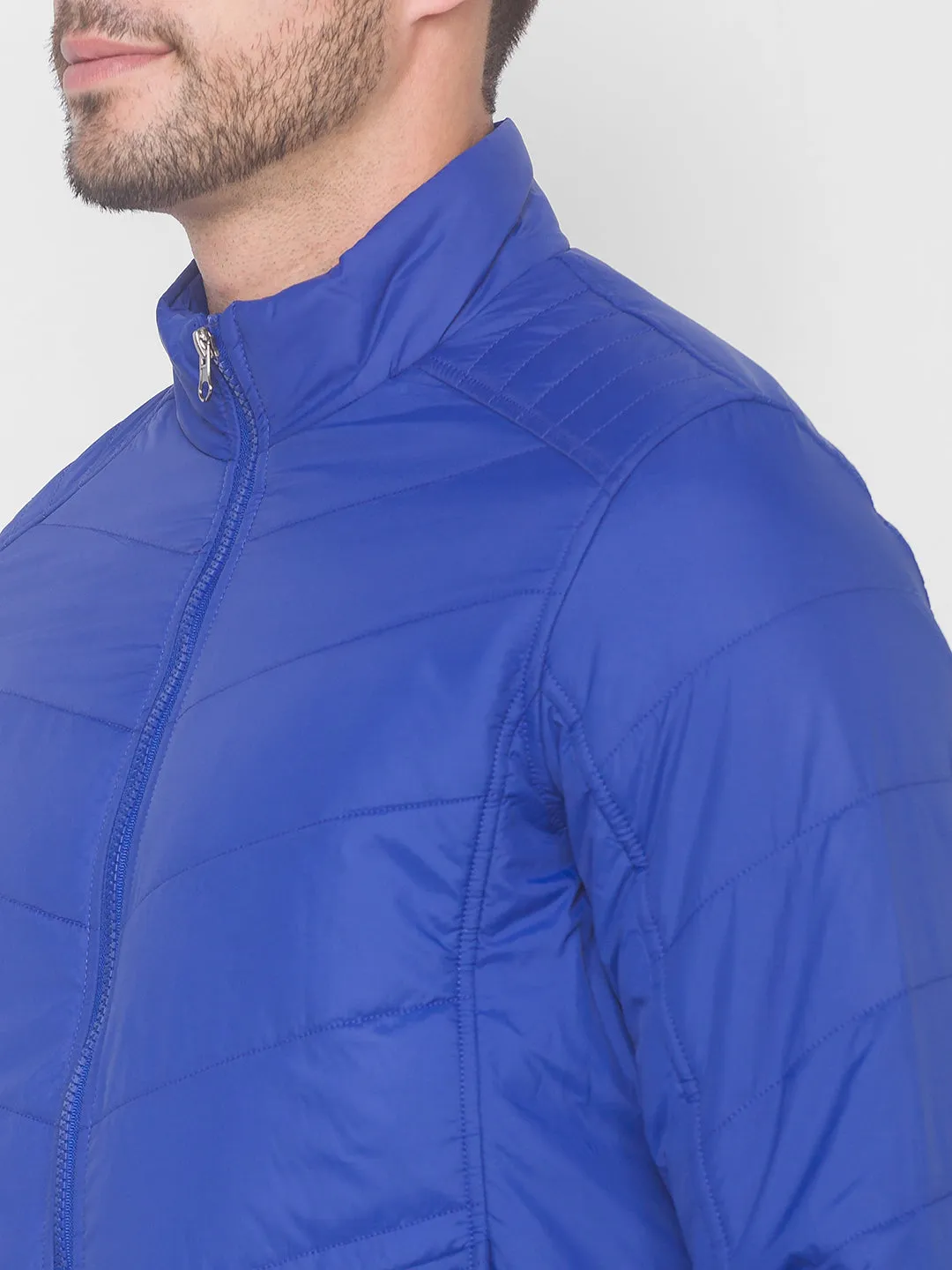Spykar Royal Blue Polyester Men Front Open Jacket