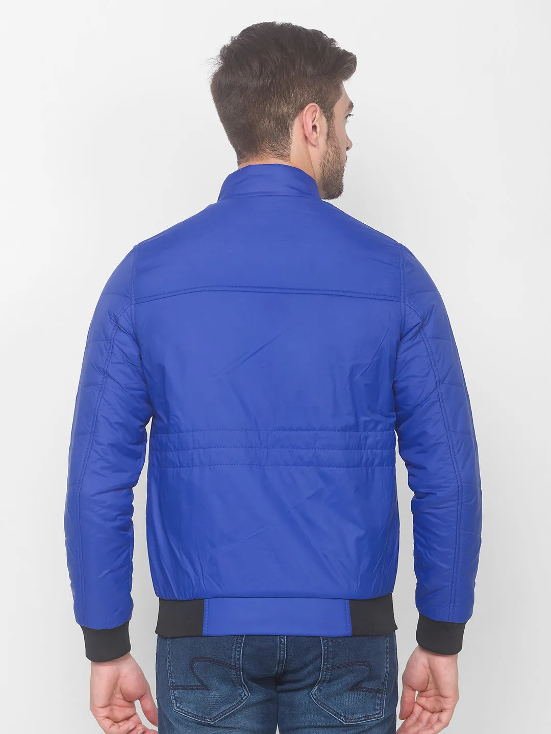 Spykar Royal Blue Polyester Men Front Open Jacket