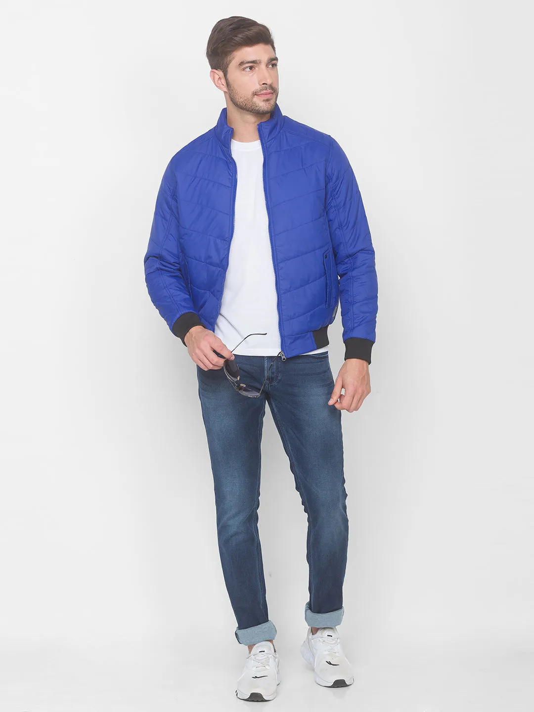Spykar Royal Blue Polyester Men Front Open Jacket