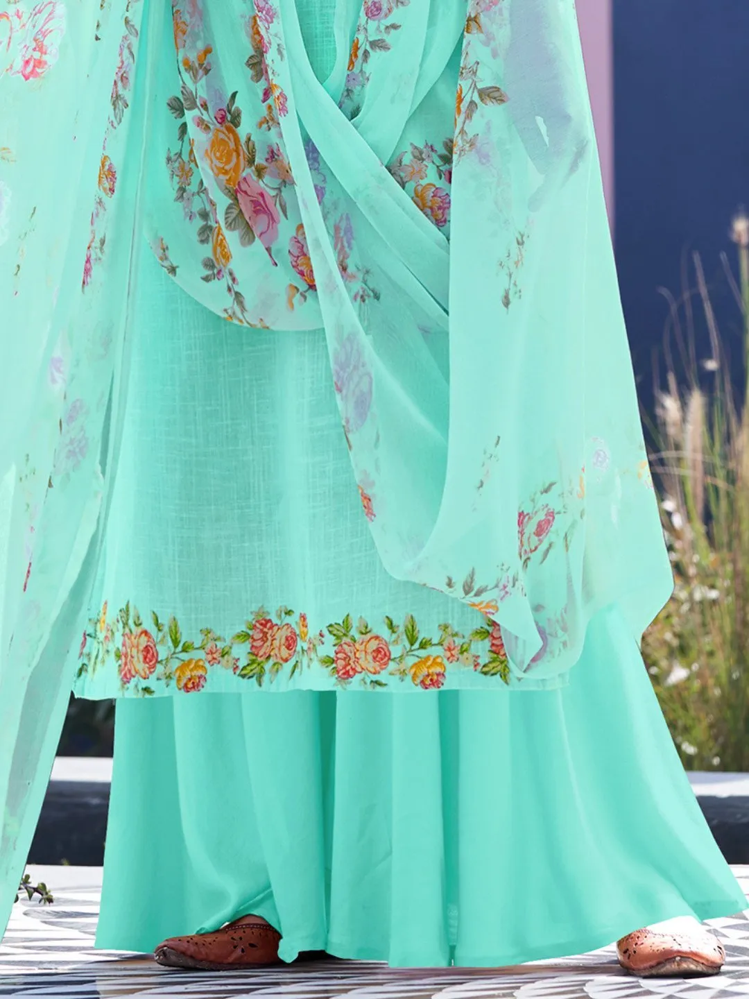 Unstitched Printed Green Cotton Salwar Kameez Material