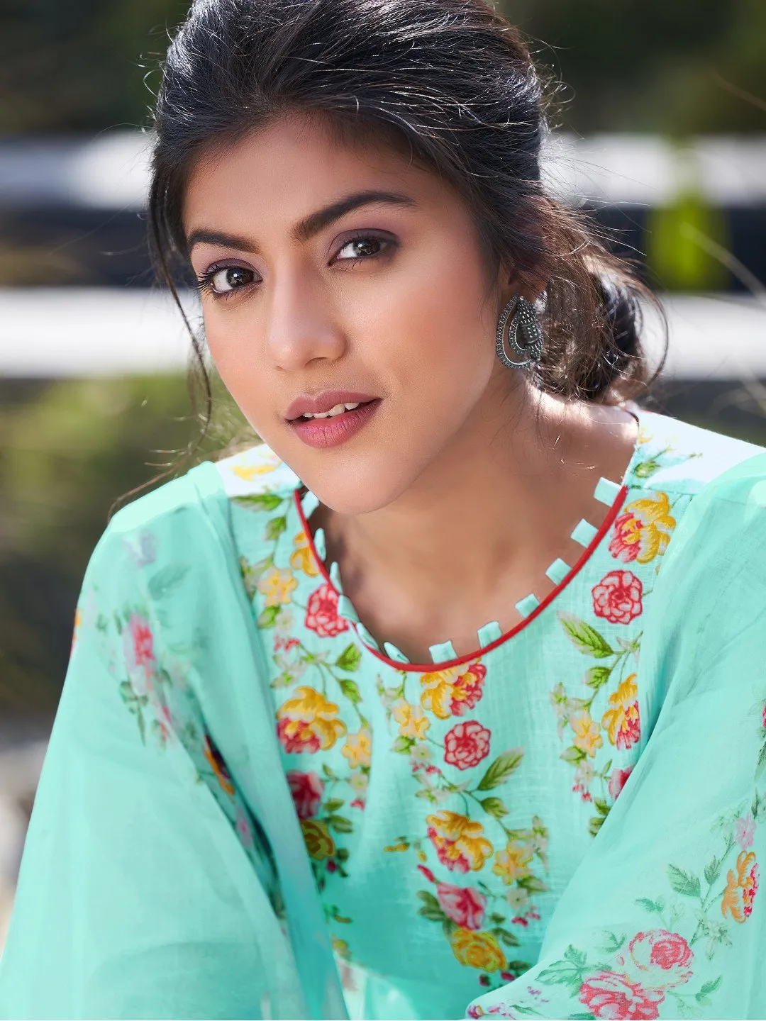 Unstitched Printed Green Cotton Salwar Kameez Material