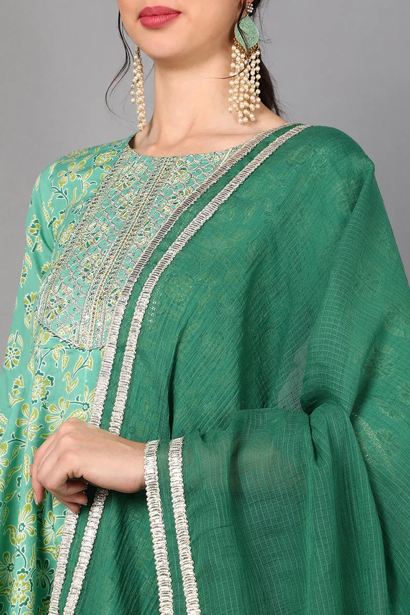 Women Sea Green Printed Pure Cotton