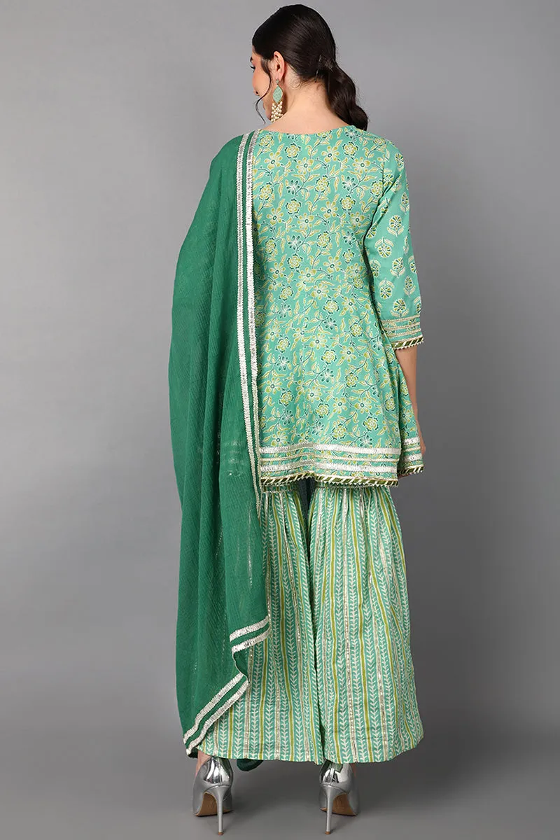 Women Sea Green Printed Pure Cotton