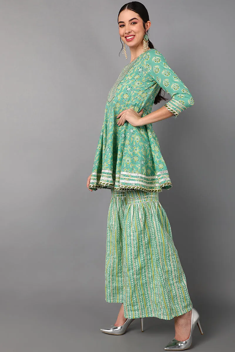 Women Sea Green Printed Pure Cotton